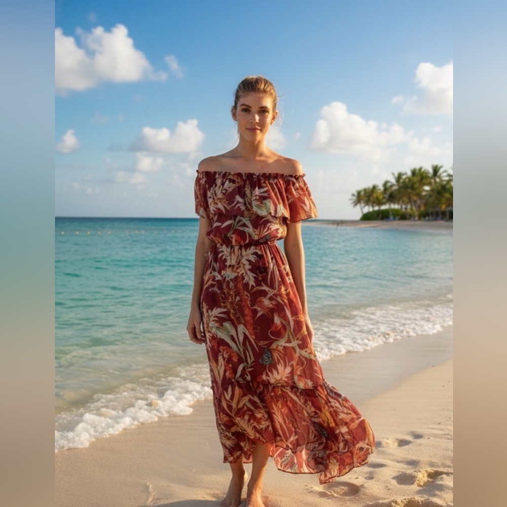 Express Floral Off The Shoulder Maxi Dress RED XS Like new condition